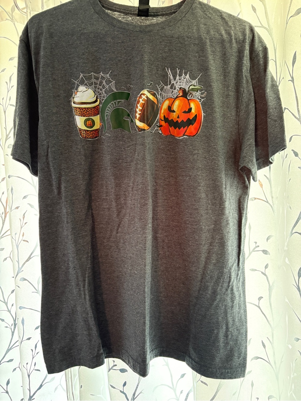 Gildan Dark Gray Halloween Graphic Tee with Orange Pumpkin